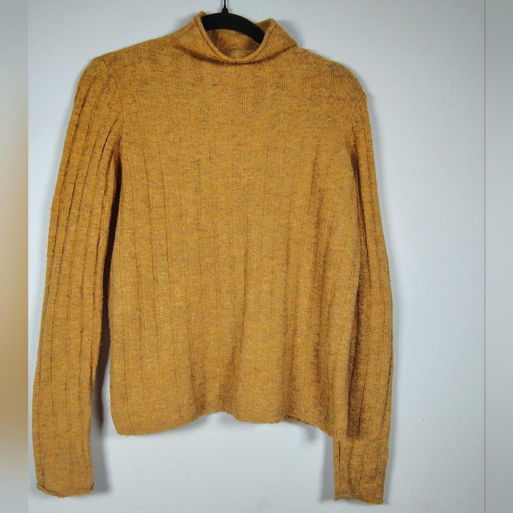 Madewell "Evercrest" Heather Mustard Mock Turtleneck Wool Blend Sweater Size M - Picture 2 of 9